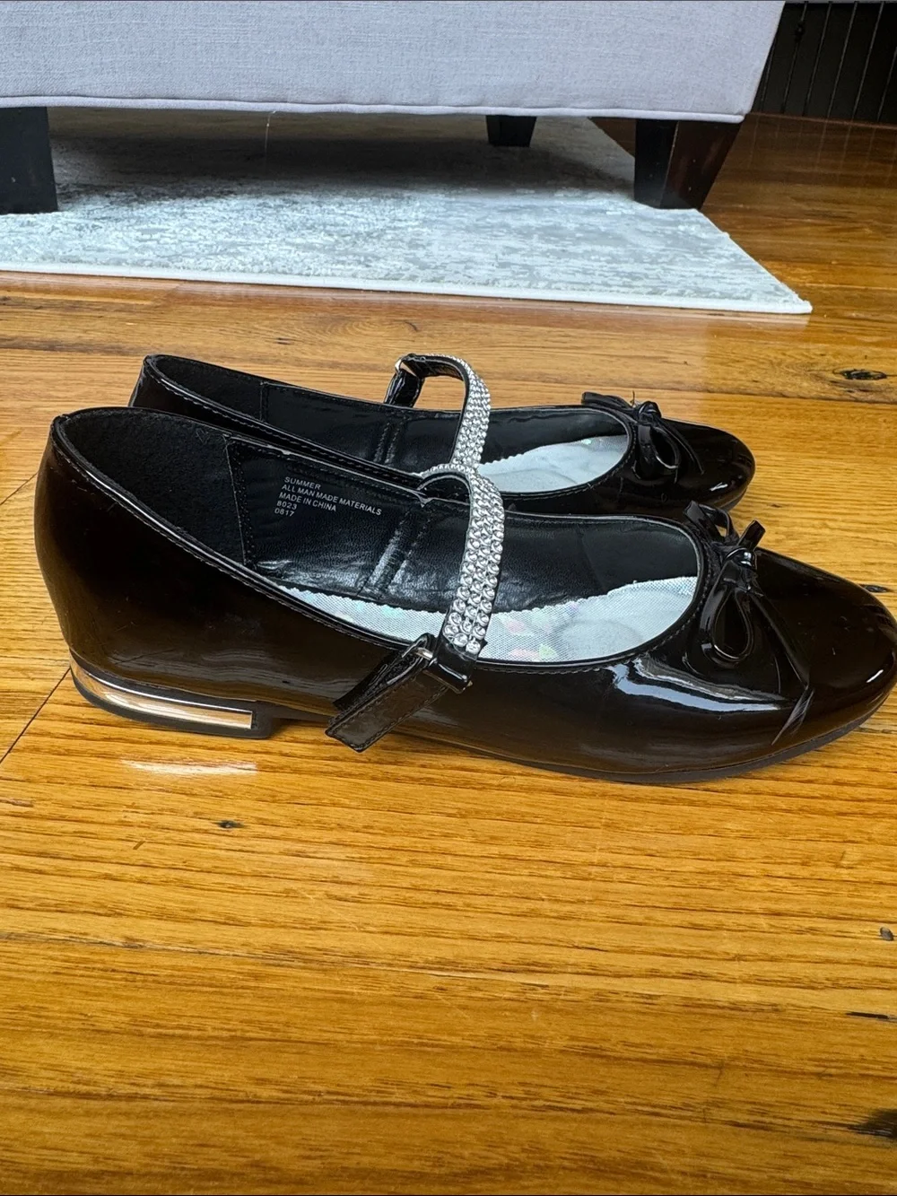 Girls' Swea Pea & Lilli Black Patent Mary Jane Shoes with Rhinestone Strap
